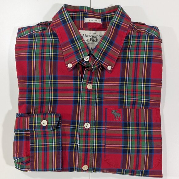 Abercrombie & Fitch Button Down Plaid Shirt Red Green and Blue - Picture 3 of 14
